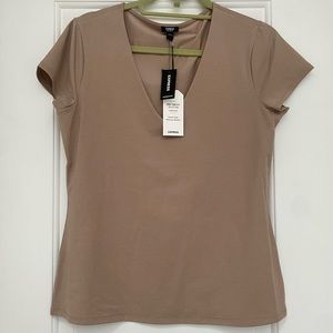 Express NWT size large color taupe body contour v neck top